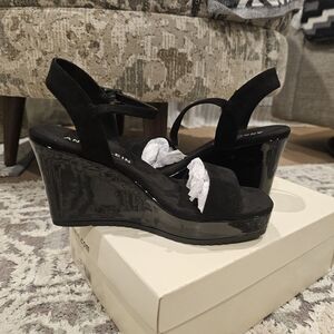 NIB Anne Klein Windsor Black Wedge Sandals SZ 7 M